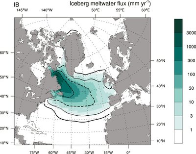 Grafik des Eisberg-Schmelzwasserfluss im Atlantik