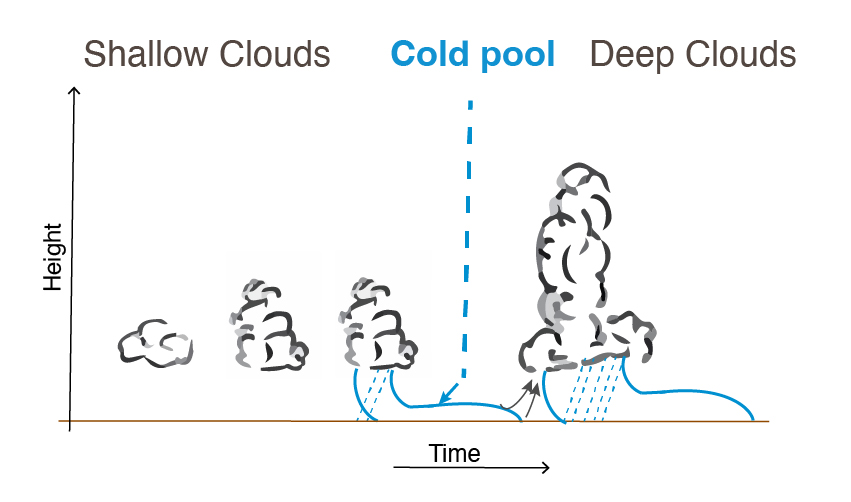 schematic representation of how the cold pool forms and spreads