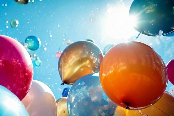 bunte Luftballons steigen in den blauen Himmel, KI Firefly