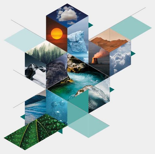 Credit: MPI-M Mosaic of different weather-related photos (sun, ice, clouds, sandy desert, water etc), each image in diamond format.