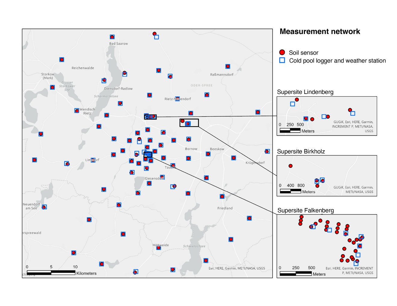 Map with the measuring instruments