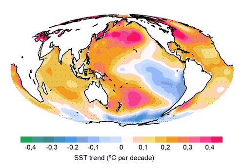 Grafik: Beobachteter Trend der Meeresoberflächentemperatur (SST) für 1979-2022