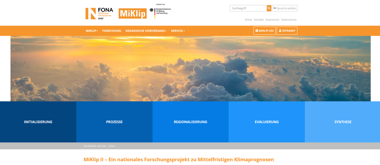 Screenshot Webpage MiKlip