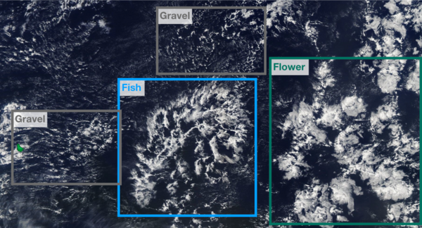 Picture of cloud pattern classification example in „gravel, fish, and flower“