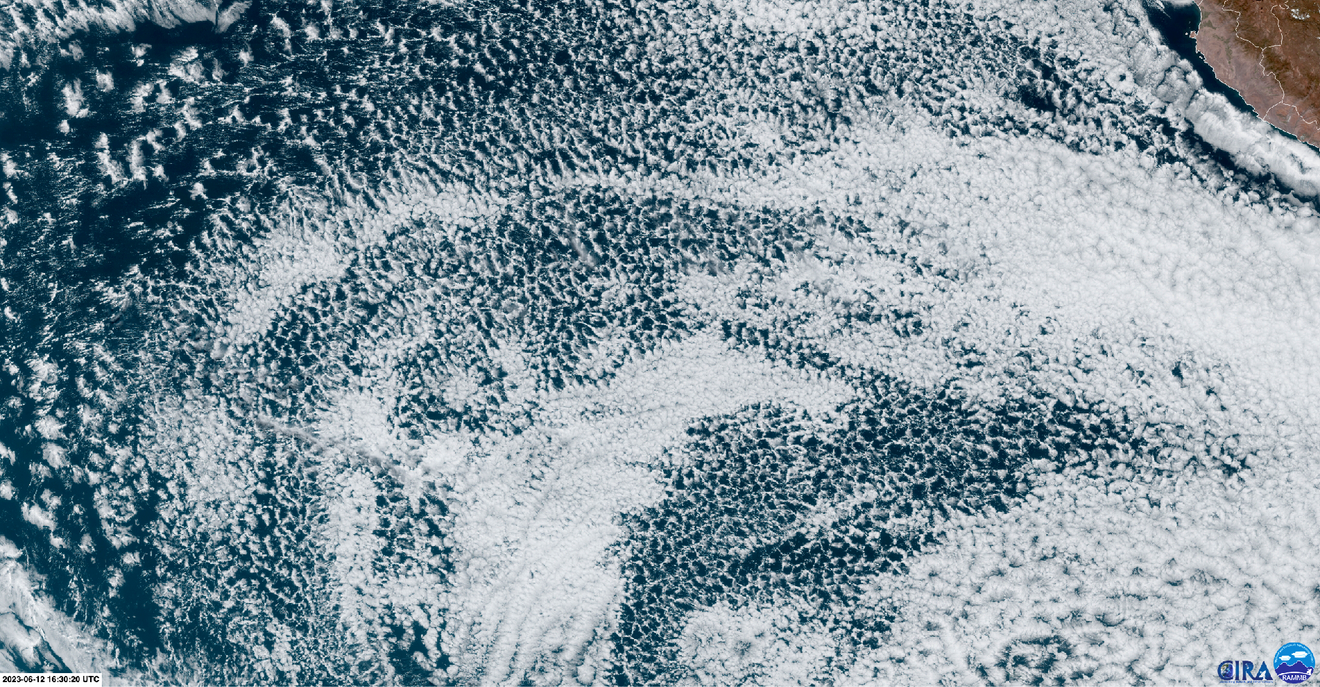 Credit: SLIDER by RAMMB / CIRA, CSU, NOAA Satellite image from 6.12.2023, clouds over the Atlantic ocean